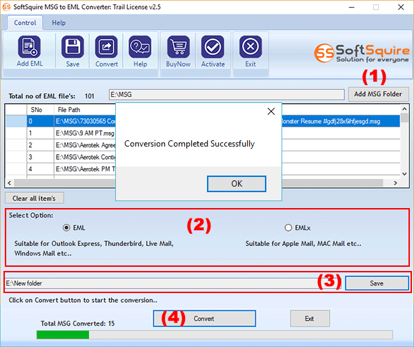 Windows 10 SoftSquire MSG to EML Converter full